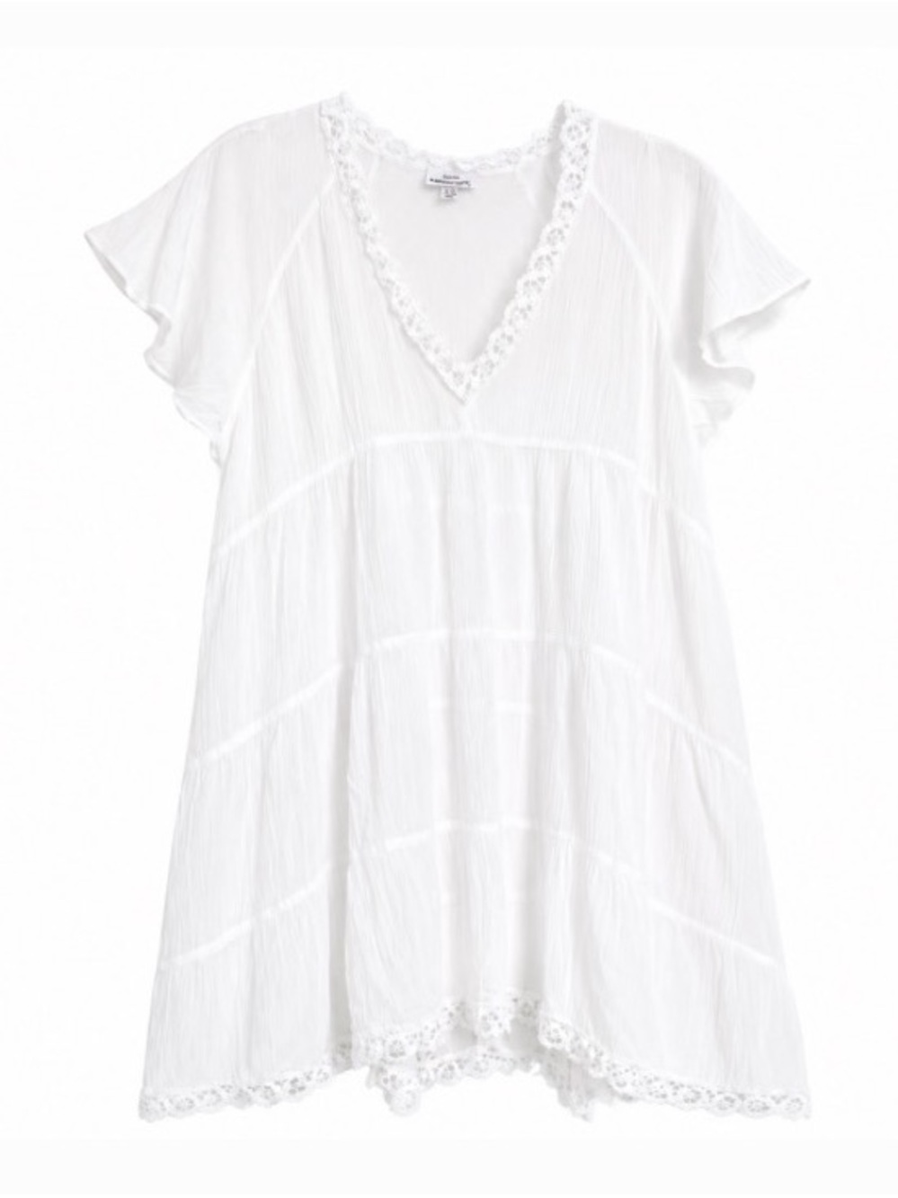Miguelina White Lace Trim Boho Mini Dress Cover-Up XS | Luxury Resort Wear